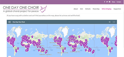 Map of where people who have joined the One Day One Choir initiative are located