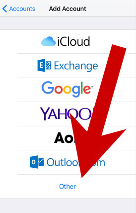 Choose OTHER to set up a business email address on an iPhone