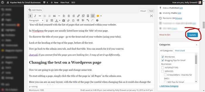 Updating and saving a WordPress page