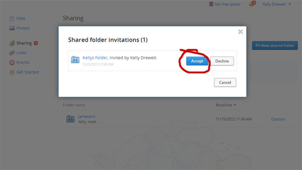 Accept Dropbox Shared Folder