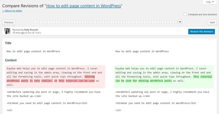 Compare Revisions in WordPress