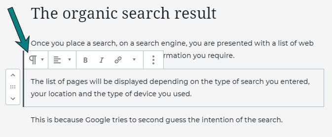 WordPress Paragraph - Change to a Header
