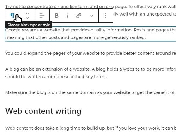 Change Block Type Style in WordPress
